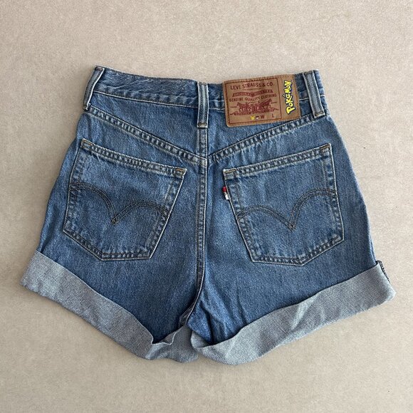 Levi's x Pokemon Misty's Cerulean Denim Shorts in Midwash Blue NO SUSPENDERS - Picture 5 of 10
